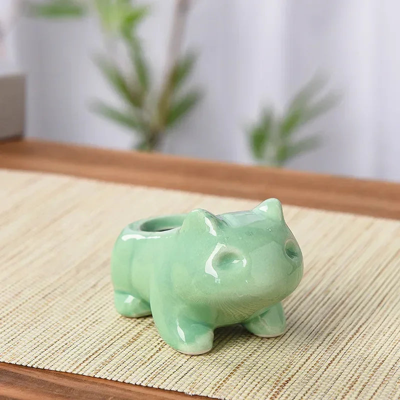 No-EN-Name-Null Creative Mini Glazed Porcelain Ceramic Cute Cartoon Green POKEMON Design Desktop  Succulent Flower Pots