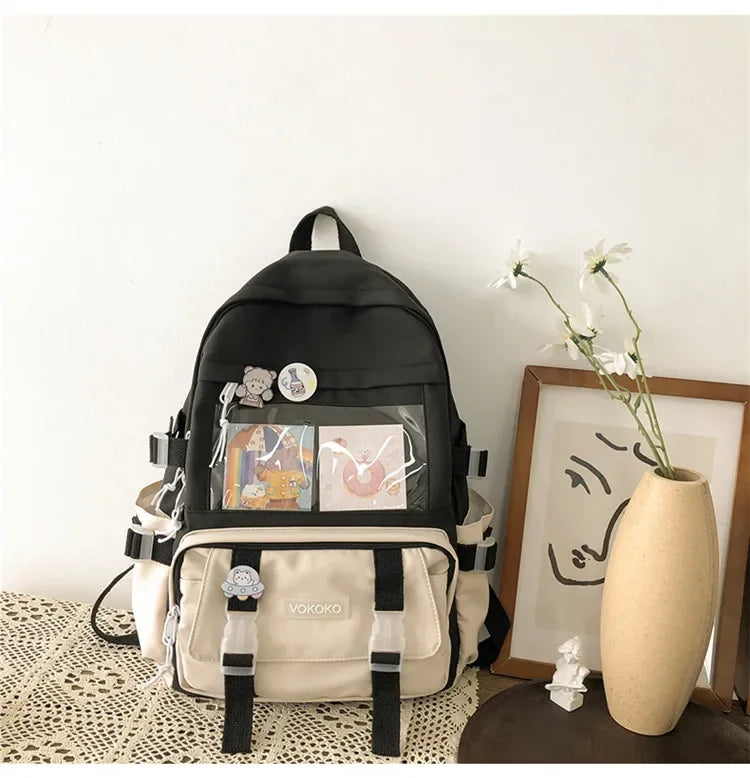 VONMONAN Women Waterproof Pink Nylon Fabric Clear Transparent Window Kawaii Cute Animal Design Zippers External Pockets Polyester Lining Single Compartment Shoulder Straps-Handle School Backpacks/Colors-Pink/Red/Green