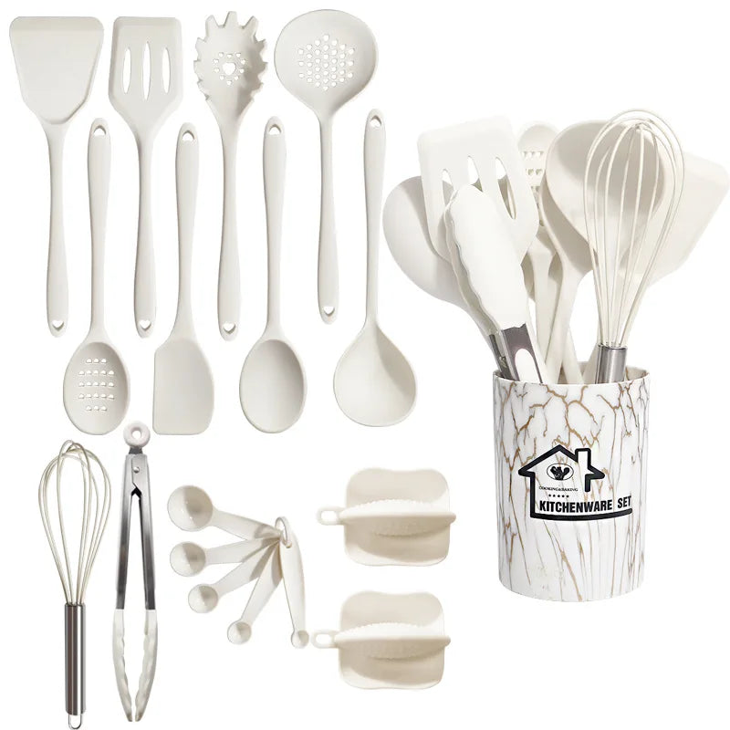 10 PCS Silicone Kitchen Cooking Utensils Tool Sets/Colors-Pink/Black/White