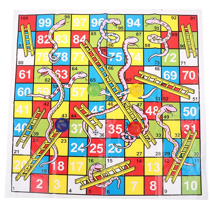 2-4 Person Plastic Cute Cartoon Non-Woven Cloth Snake Ladder Family Educational Interesting Chessboard Game Sets/ 4 Chess PCS/Dice/Ages-5 + Years Older/Colors-Yellow/Red/Multicolor