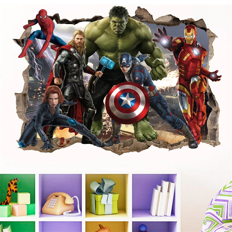 MINISO Kids 3D Plastic PVC Movie-TV Superheroes Broken Marvel Avengers Wall Art Stickers/Colors-Multicolor