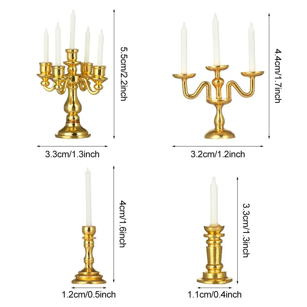 No-EN-Name-Null Teens-Adults Miniature Candelabra Gold-Silver Metal Alloy Candle Holders Dollhouse Accessories /18 + Years Old
