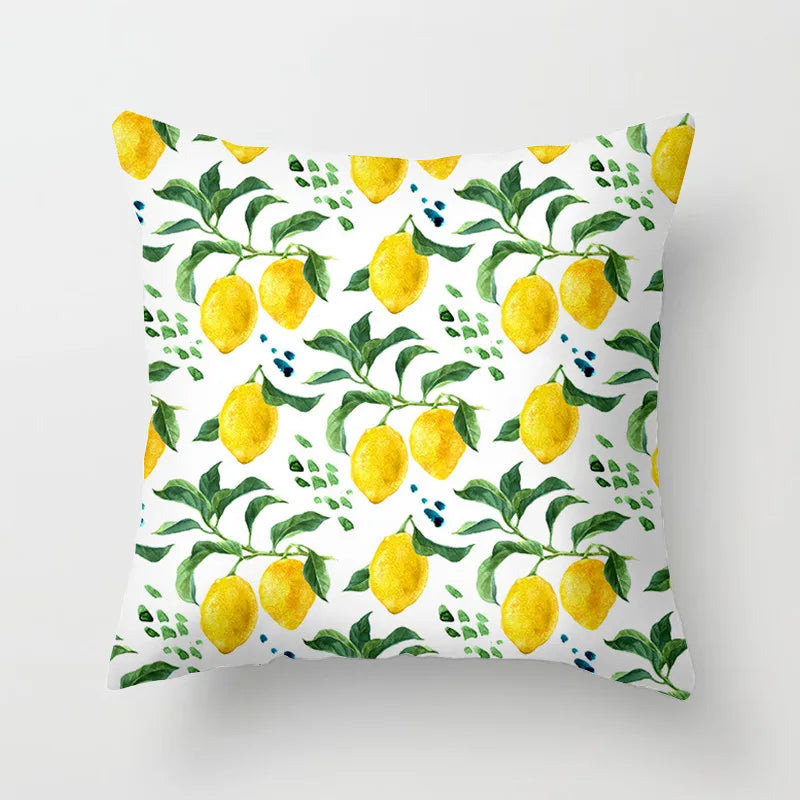 No-EN-Name-Null Modern Soft Plush Peach-Skin Polyester Fabric One-Sided Printed Square Decorative Lemon Pillowcases/Colors-Floral/Yellow/White/Green/Striped/Multicolor/Machine Washable /Ironing Instructions