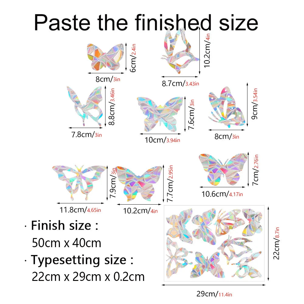 HOMEYAN Kids Non-Adhesive Plastic Film Geometric 3D Rainbow Colors Butterfly Shaped Plastic-Film Wall-Window Glass Stickers Suncatchers/Glue-Paste Needed