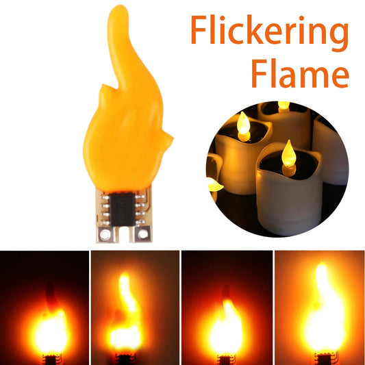 DIY Realistic Round Yellow-Orange Flickering Candle Flame LED Micro-Chip Wick Non-Waterproof Candles