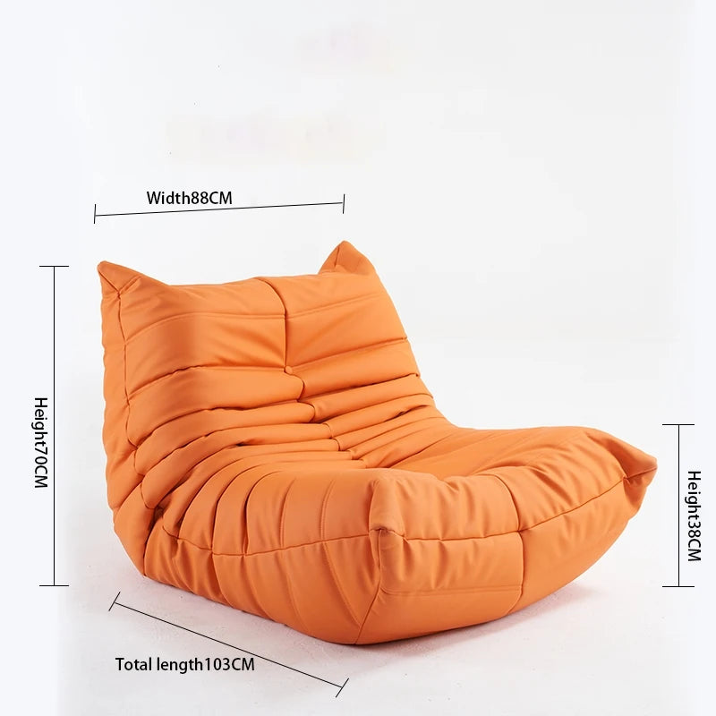 No-EN-Name-Null Modern Armless Soft Plush Orange Upholstered Padded Faux Synthetic Leather Fabric Cushions Caterpillar Bean Bag Chairs/Colors-Orange/White/Black/Blue/Pink/Gray