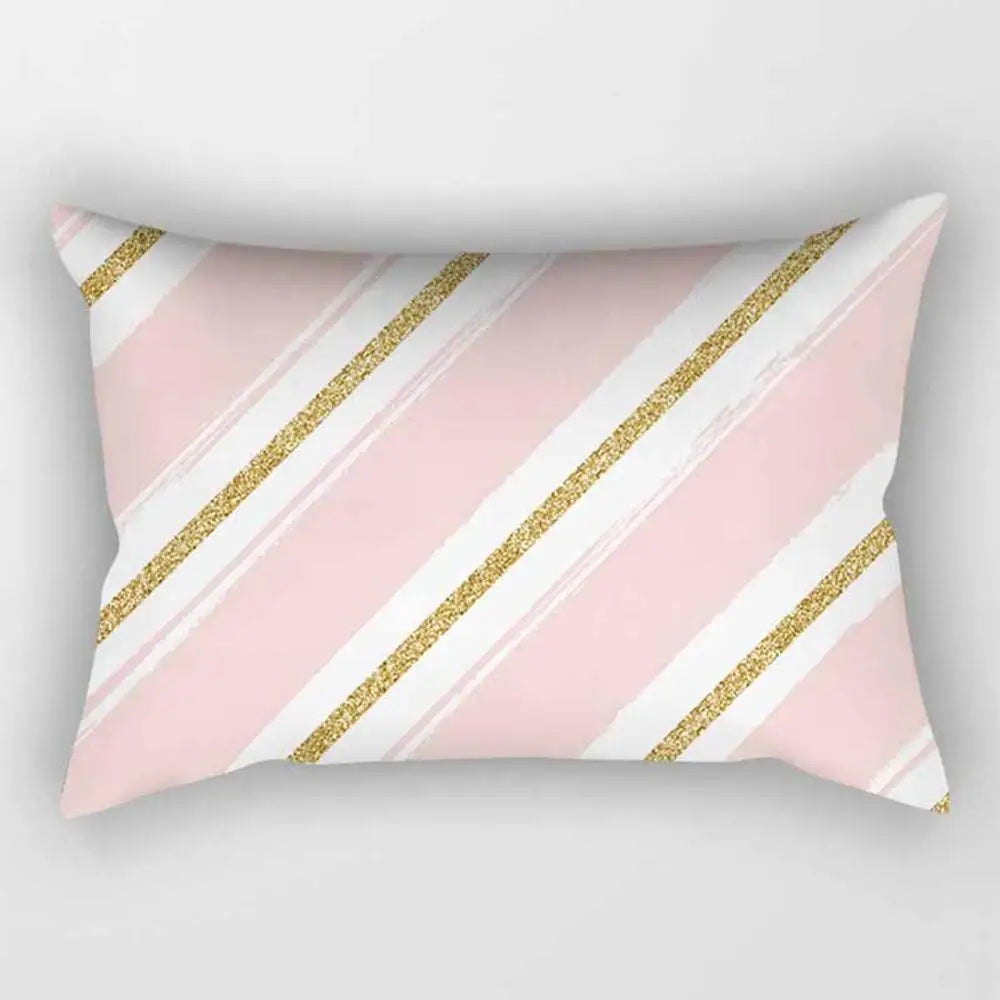 No-EN-Name-Null Modern Rectangle Single-Sided Pattern Pink Geometric Striped Polyester Peach Skin Fabric Pillowcases/Size: 30 cm X 50 cm (12 inches X 20 inches)/Colors-Striped/Geometric/Gold/Animal/White