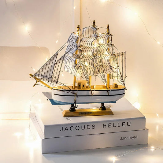 Wood/Fabric Nautical Sailboat Models/Colors-White/Black/Blue