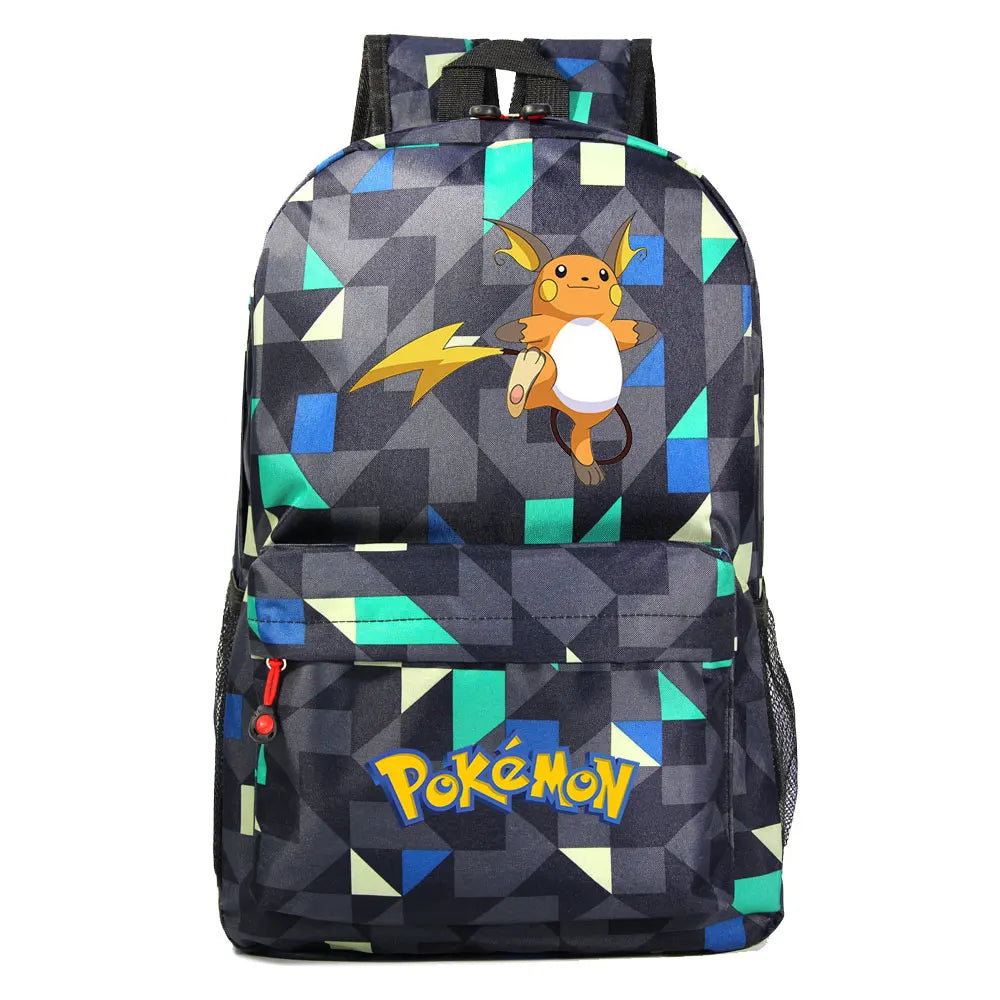 MINISO Kids Softback Waterproof Oxford Fabric Cartoon Anime Pokemon Design Adjustable Shoulder Straps-One Handle 15 Inch Laptop Single Compartment School Backpacks/Colors-Blue/Pink/Black/Multicolor