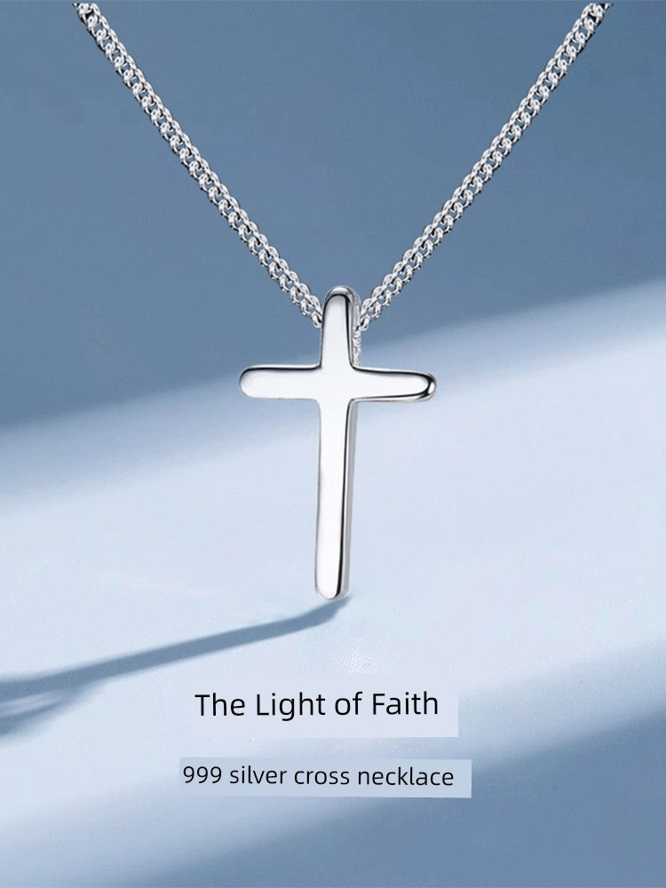 Women Elegant Fine Imitation Sterling Silver Mori Small Cross Pendant Chain Link Necklaces