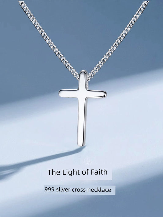 Women Elegant Fine Imitation Sterling Silver Mori Small Cross Pendant Chain Link Necklaces