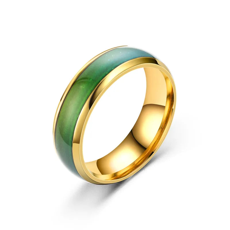 No-EN-Name-Null Unisex Adults 4 PCS Ring Size 6 Stainless Steel Metal Multicolor Mood Tracker Rose Gold Wedding Band Rings/Colors-Rose Gold/Green/Gold