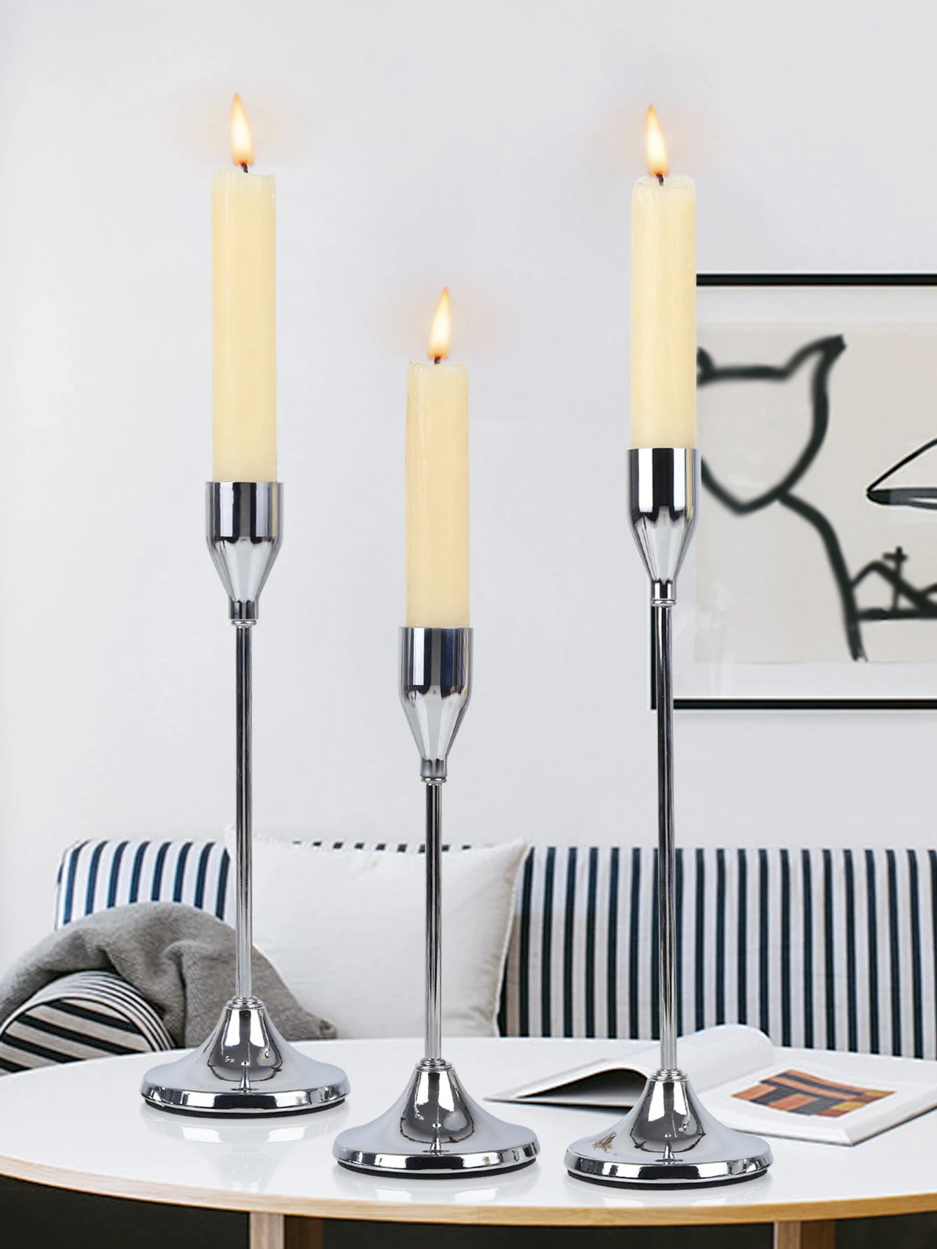 No-EN-Name-Null 3 PCS European Modern Gold Metal Round Stick Candle Holders Sets /Colors-Gold/Rose Gold/Silver/Black