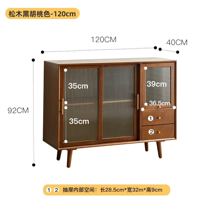 OEIN Modern Free-Standing Rectangle Shaped Brown Wood Panel Sideboard Two Glass Sliding Doors Buffet Cabinets /2 Drawers/Size: 120 X 40 X 92CM/14 Styles/Assembly Required
