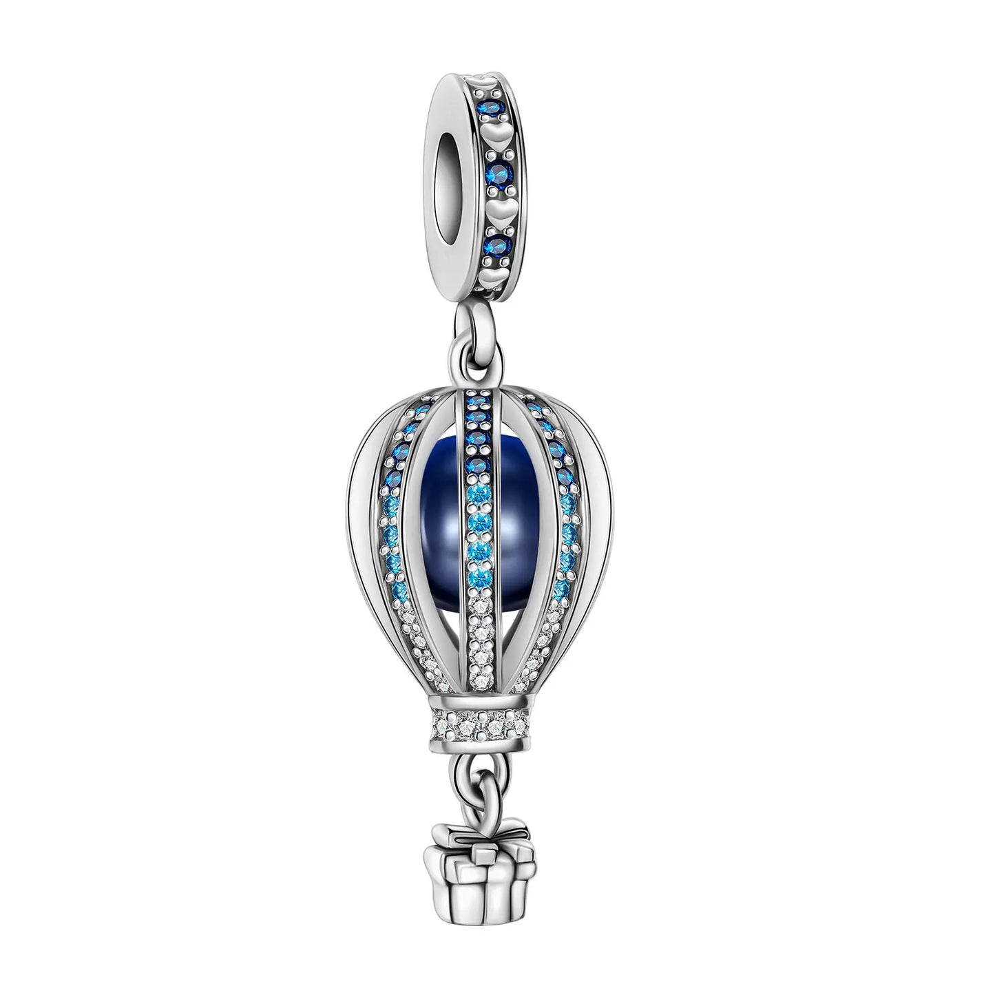 No-EN-Name-Null Women Sterling Silver Enamel Rainbow-Hot Air Balloon Design Fine Imitation Zircon Stone Glass Nuggets Beads Shaped Charms-Pendants/ Colors-Rainbow/Multicolor/Silver/Pink/Animal/Floral