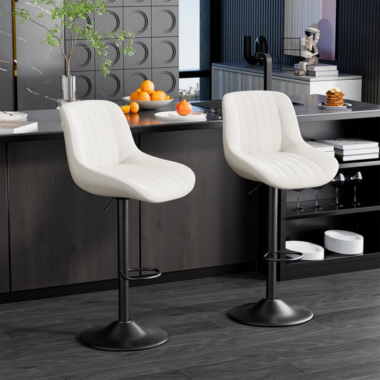 No-EN-Name-Null 2 PCS Waterproof Low Backrest Armless Upholstered Padded Shell Shaped Soft Faux Leather Fabric Seat Cushion Black Metal Round Base-Footrest Bar Kitchen-Dining Room Chair Sets /Colors-White/Beige/Gray/Black/Brown