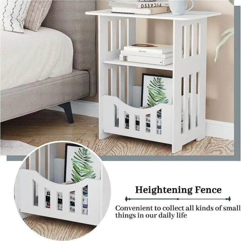 No-EN-Name-Null  Simple Modern 2-Tier WPC Hard White Plastic Rectangle Shaped Small Corner Bedside Nightstands