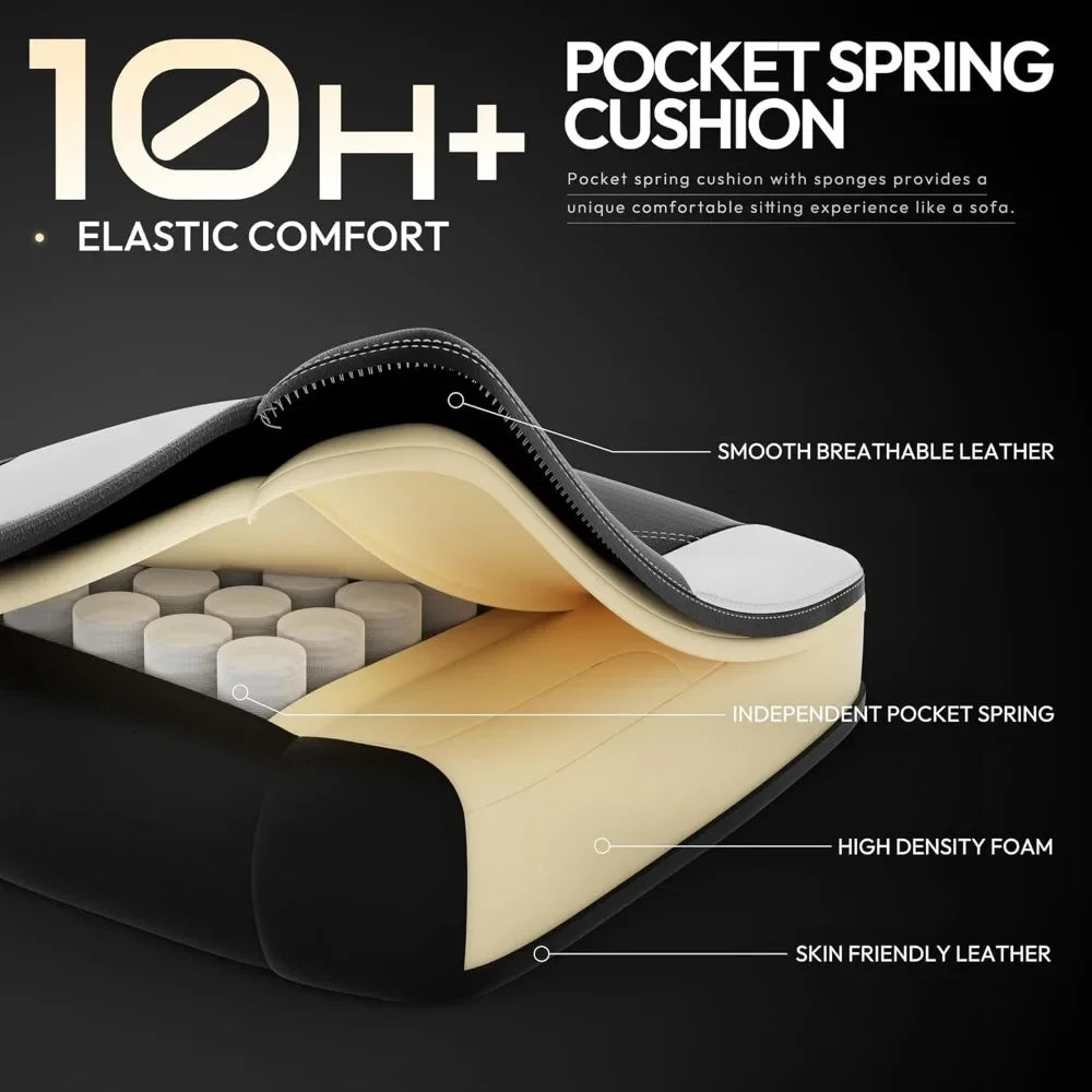 No-EN-Name-Null Adult Black-White-Blue Upholstered Soft Padded Faux Leather Vinyl Fabric Ergonomic Massaging Lumbar Support Footstool Individual Pocket Spring Seat Computer Gaming Chairs