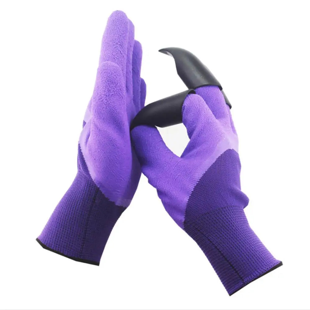 No-EN-Name-Null Outdoor Adults Waterproof Green Removable Black 8 Plastic Claw Tips Puncture Resistant Elbow Length Cotton Digging Gloves Gardening Accessories /Colors-Green/Purple/Black/White/Multicolor