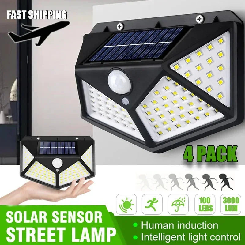 XIWANGFIRE Outdoor Black-White Plastic Body Human Induction Three Intelligent Control Modes Cool White 100 LED Solar-Powered Wall-Mounted Emergency PIR Motion Sensor Flood-Spot Lights