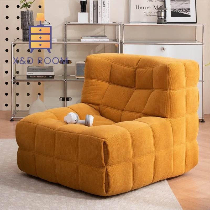 ZISIZ Modern Medium Firmness L-Shaped One-Person Lazy Soft Plush Fine Corduroy Velvet Cotton Fabric Full Sponge Filling Wood Frame Waffle Sectional Sofa Chairs / Colors-White/Black Cat Paw Skin/Green/Gray