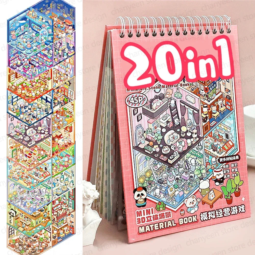 No-EN-Name-Null Kids 20 PCS-In 1 Synthetic Paper 3D Multicolor Pink Cartoon Landscape Micro Mini Stickers-Stickers Machines/Ages: 3 Years Old-School-Age Kids