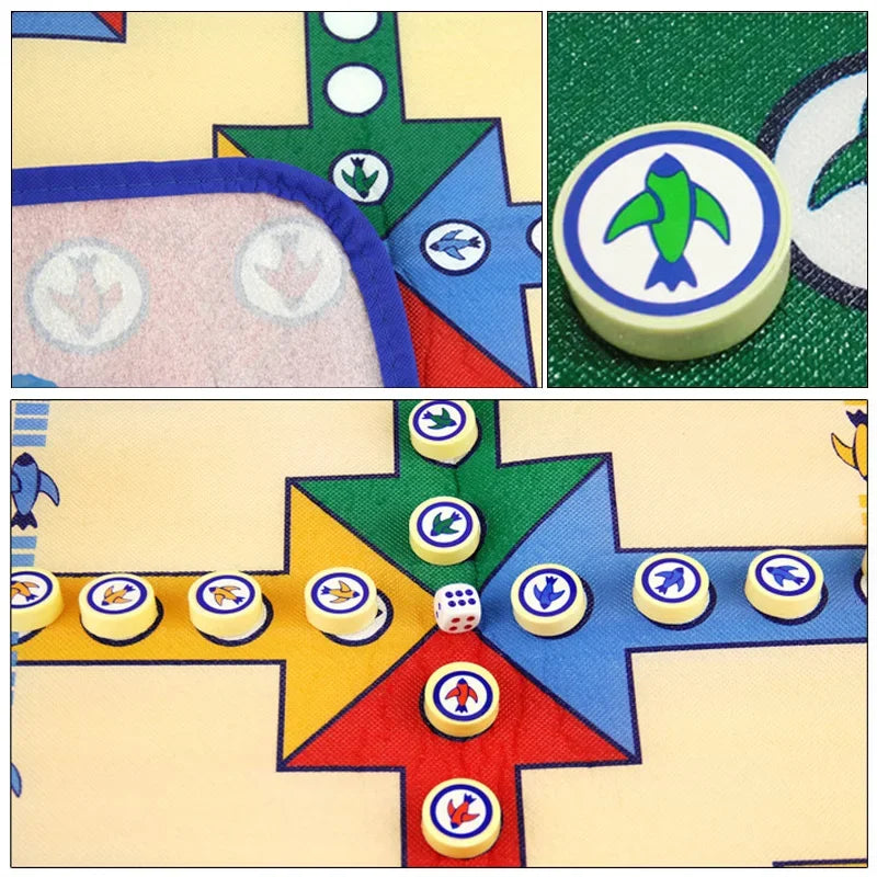 No-EN-Name-Null Parent-Child 16 Flat Round Chess Pieces Plastic-Cotton Foldable Crawling Colorful Chess Game Mats Floor Board Games /Ages: 6 Years Old + Older / 1 Dice/Colors-Blue/Multicolor/Geometric