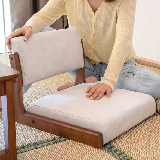 NULL Modern Tatami Soft Beige Polyester Fabric Upholstered Flat Cushion Brown Solid Wood Legless Floor Hard Backrest Leisure Armless Chaises/Colors-Beige, White, Gray, Green, Orange