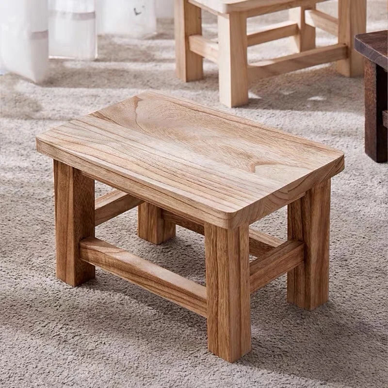 No-EN-Name-Null Modern Backless Rectangle Shaped Hard Flat Top Brown-Beige Solid Wood Ottomans