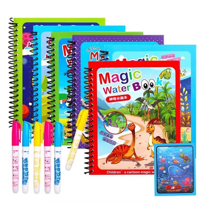 No-EN-Name-Null Kids Plastic Ringed Multicolor Early Education Magical Water Book Pen Paper Drawing Reusable Coloring Books-Pads/Ages: 3-8 Years Old/Colors-Blue/Green/Multicolor/Animals