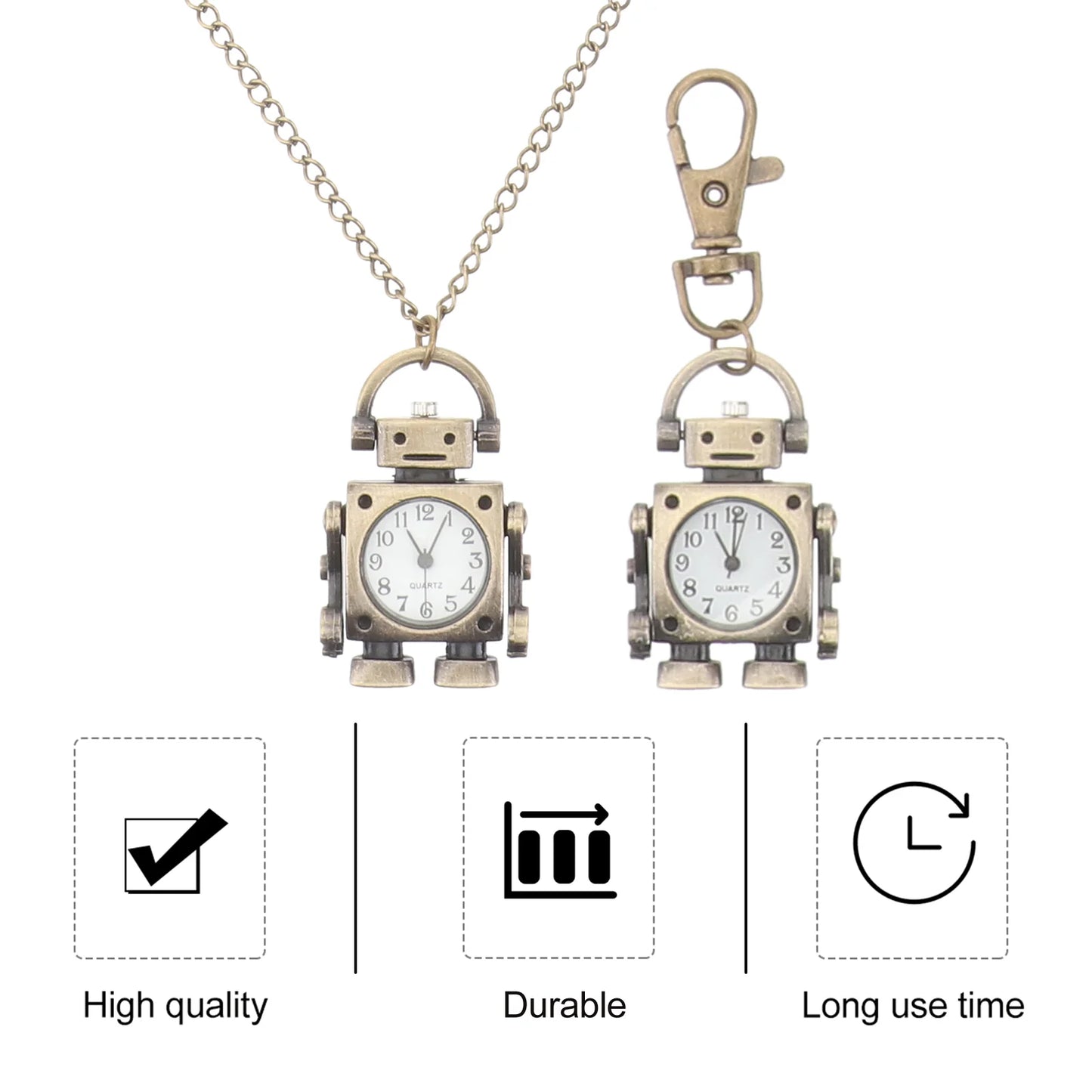 No-EN-Name-Null Adults Digital Movement Analog Display Bronze Metal White Face Black Numbers Cute Buckle Robot Shaped Hanging Keychain Watches/Colors-Bronze/White/Brown