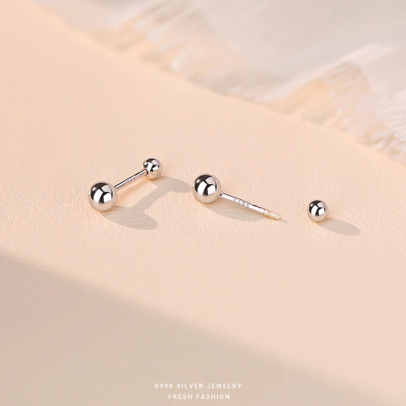 INZATT Real 925 Sterling Silve 3/4/5mm Bead Screw Mini Stud Earrings for Women Classic Fine Jewelry Ear Bones Accessories