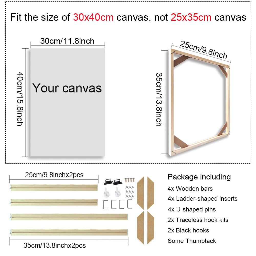 Unisex DIY Craft Single Rectangle Nature Wood Frames For Canvas Oil-Water Painting Kits /Colors-Brown/Beige