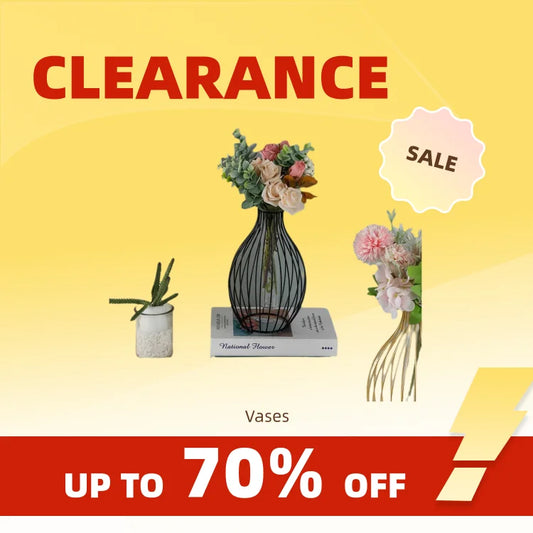 Nordic Glass Vase Inside Geometric Line Iron Metal Frame Vase/Colors-Black/Gold