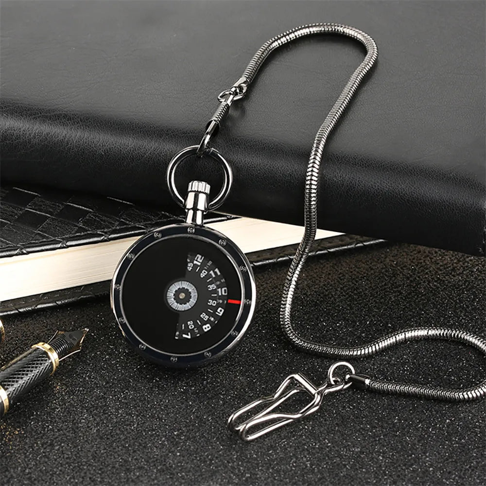 YISUYA Adults Quartz Analog Display Acrylic Face Black-Silver Stainless Steel Metal Round Shaped Case Turntable Blue Silver Casing Dial Metallic Snake Fob Chain-Pocket Watches/Multicolor Dials
