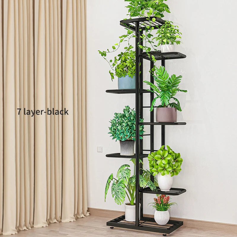 MTSHINING Wood 8 Tier Multi-Layered Shelves Iron Metal Plant Stands/Colors-Black/White,/Brown