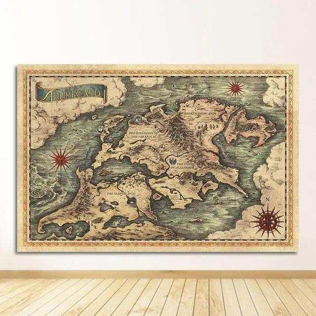 No-EN-Name-Null Vintage Unframed Canvas Rectangle Made In Abyss Anime Map Art Prints/Colors-Beige/Multicolor/Blue/Black/White/Floral/Many Sizes