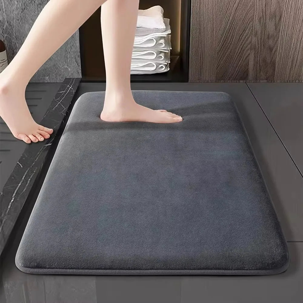 No-EN-Name-Null Waterproof Black-Gray Rectangle Shaped Velvet Suede-Polyester Fabric Top Soft Thick Memory Foam Core Anti-Slip PVC Base Bathroom Rugs/Colors-Black/Gray/Machine Wash On Cold