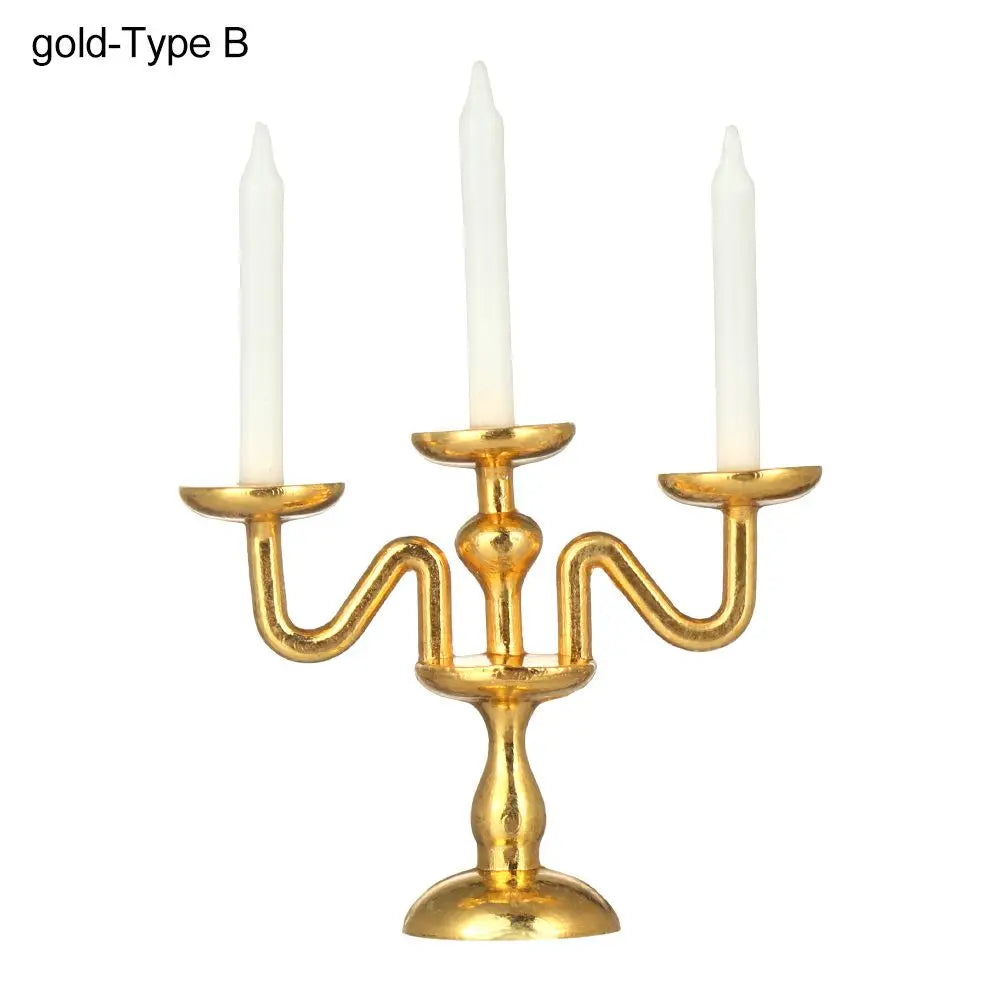 No-EN-Name-Null Teens-Adults Miniature Candelabra Gold-Silver Metal Alloy Candle Holders Dollhouse Accessories /18 + Years Old