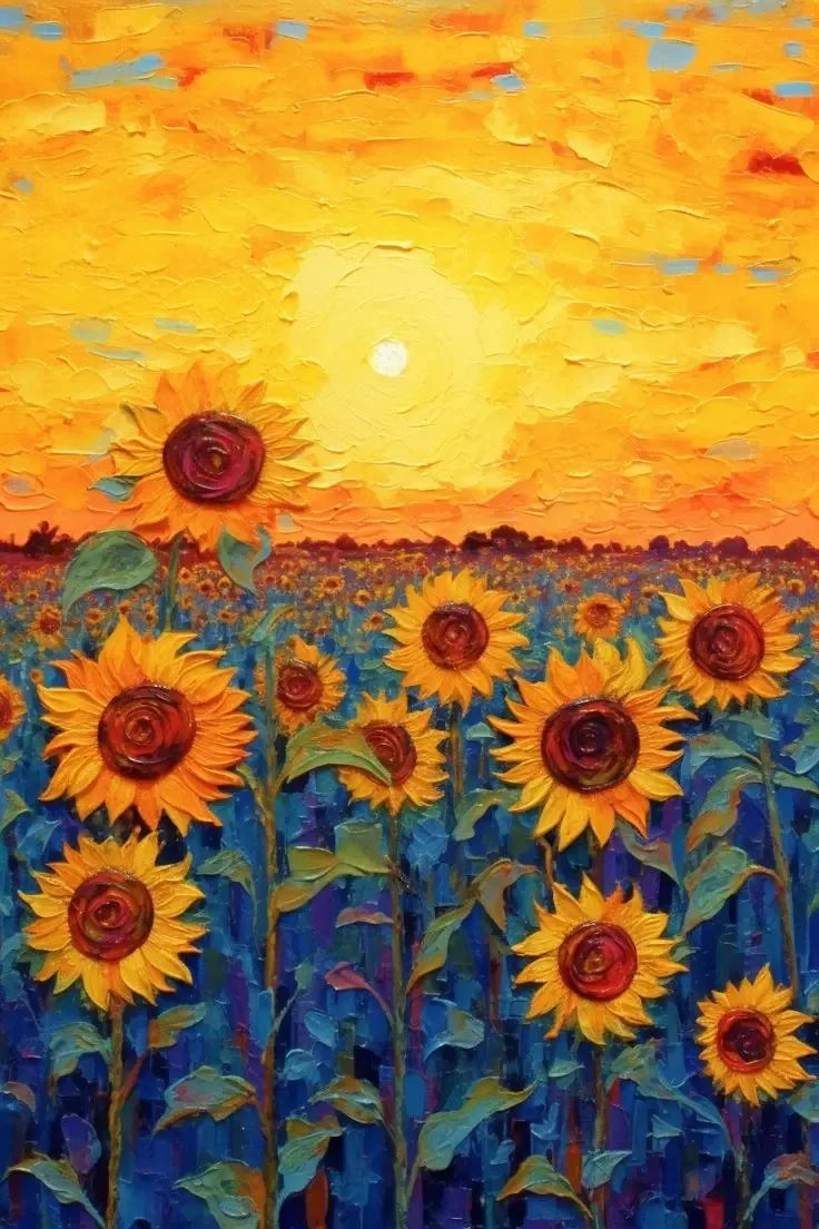 No-EN-Name-Null Modern Multicolor Rectangle Unframed Oil Canvas Van Gogh Sunflower Flower-Starry Sky Art Floral Landscape Prints/Colors-Multicolor/Yellow/Blue/White/Floral