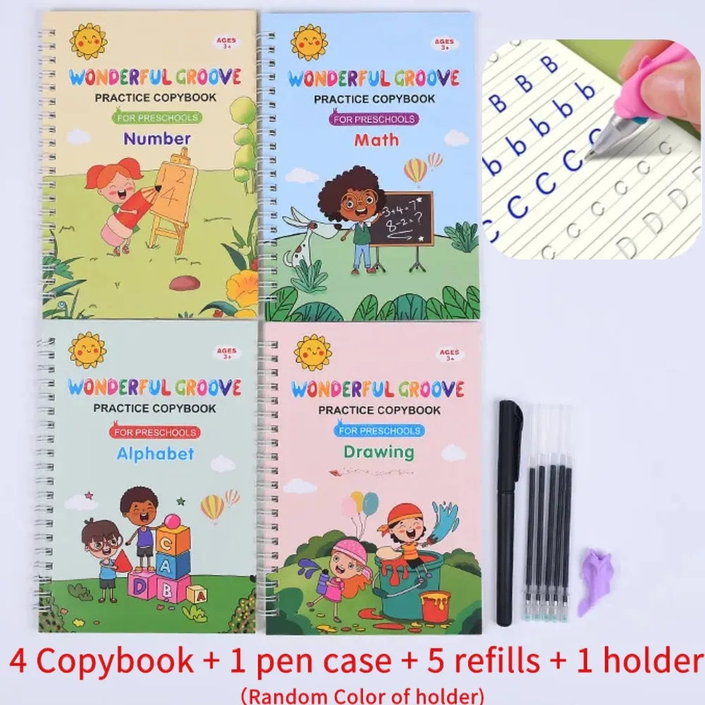 No-EN-Name-Null Kids 4 PCS English Groove Magic Practice Writing Letters-Numbers White Thick Cardboard Multicolor Paperback Copybooks Reading Toys /Ages: 1-14  Years Old-Older /Pens/Pen Grip