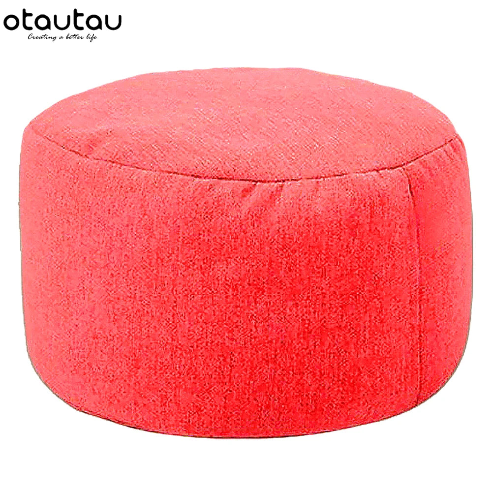 OTAUTAU Modern Gray Round Shaped Pure Cotton-Linen Fabric Bean Bag Ottomans/ Filling/Colors-Gray/Purple/Black/Orange/Dimensions: 20cm high x 30cm diameter