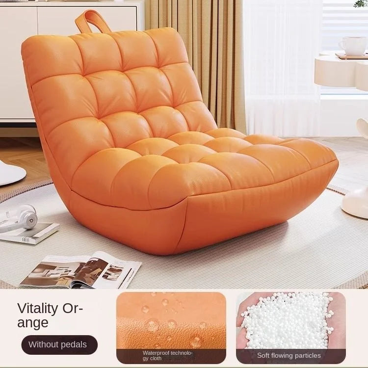 ZISIZ Modern Medium Soft Firmness Small U-Shape Mobile Orange Upholstered Padded Soft Genuine Leather Lazy Bean Bag Chesterfield Chaise Lounges /Colors-Orange/Off White/Corn Yellow/Beige