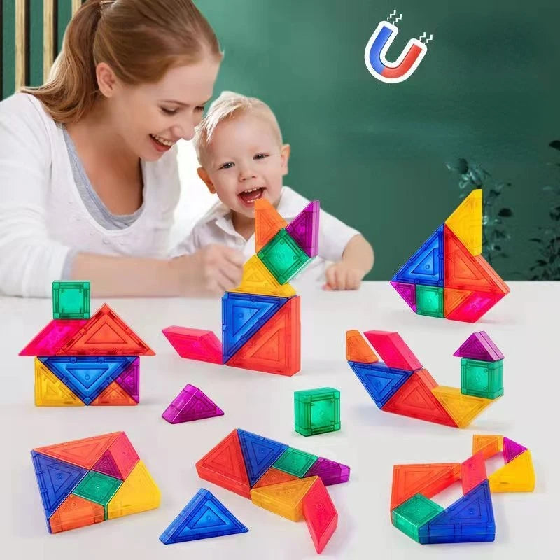 OLOEY Kids Medium-Hard Flat Plastic Geometric Multicolor Square Magnetic 3D Dissection Tangram Jigsaw Educational Mechanical Puzzle Tabletop Toys/Ages 12 Years Old + Older/Colors-Multicolor/Geometric