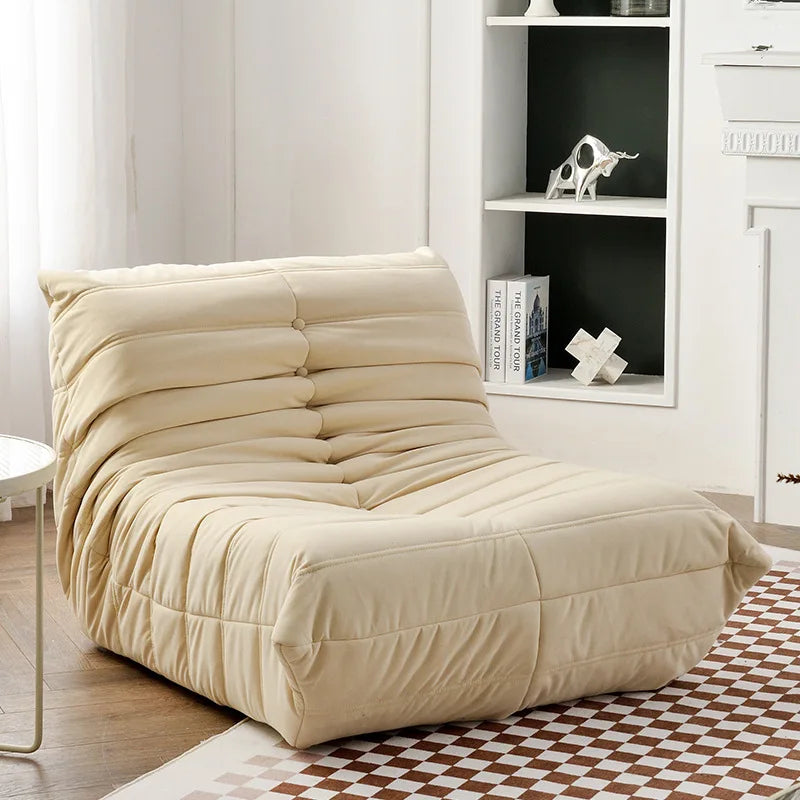 UOSU Modern Upholstered Padded Soft Six-Layer Caterpillar Foldable Washable Removable Cotton-Polyester Brown Suede Faux Leather Cover Solid Wood Frame Medium Firmness Lazy Recliner Chairs/Colors-Green/Orange/Blue/Brown/Yellow/Gray/White/Pink