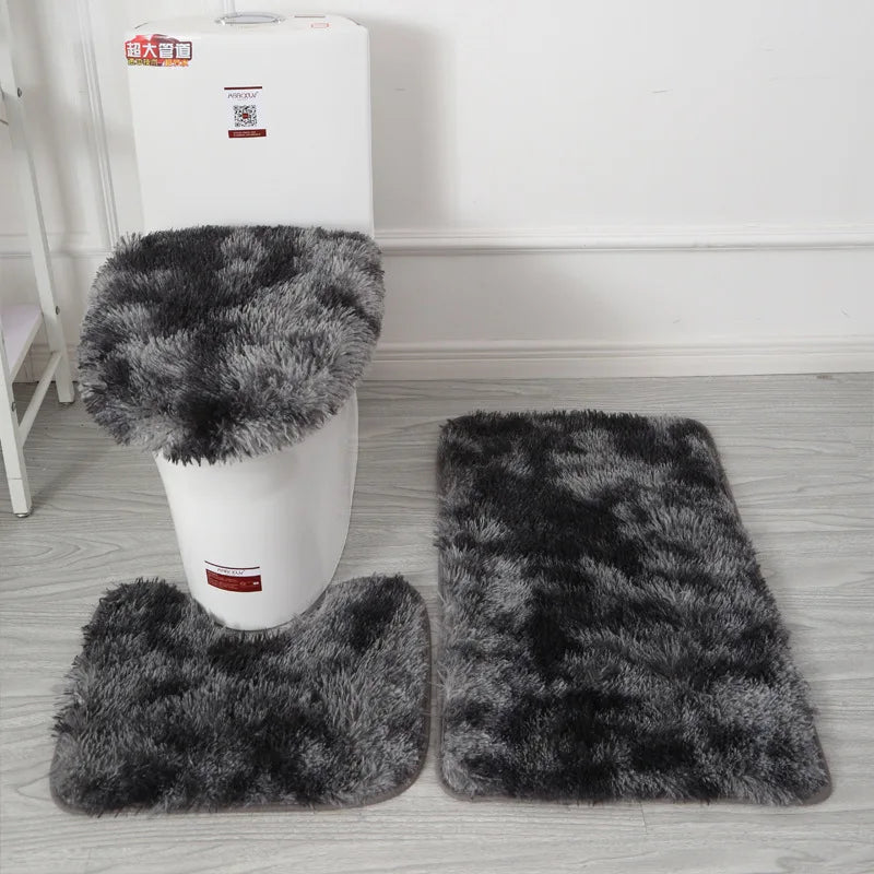 No-EN-Name-Null 3 PCS Modern Washable Gray Toilet Seat Cover-In-Front Of Toilet Mat-Rectangle Anti-Slip Bottom Acrylic Bath Mats-Rugs Sets/Colors-Pink/Gray/Red/Black/Animal