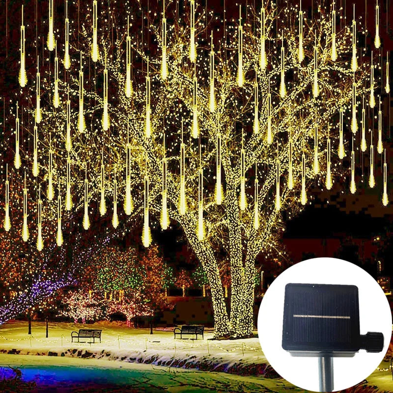 Outdoor Garden DIY Solar-Powered Cool White LED Lights Meteor Shower-Rain Garland Light Ropes-Strings Lights/Colors-Blue/Black/Purple/Yellow/White/Pink/Sizes: 30cm/50cm