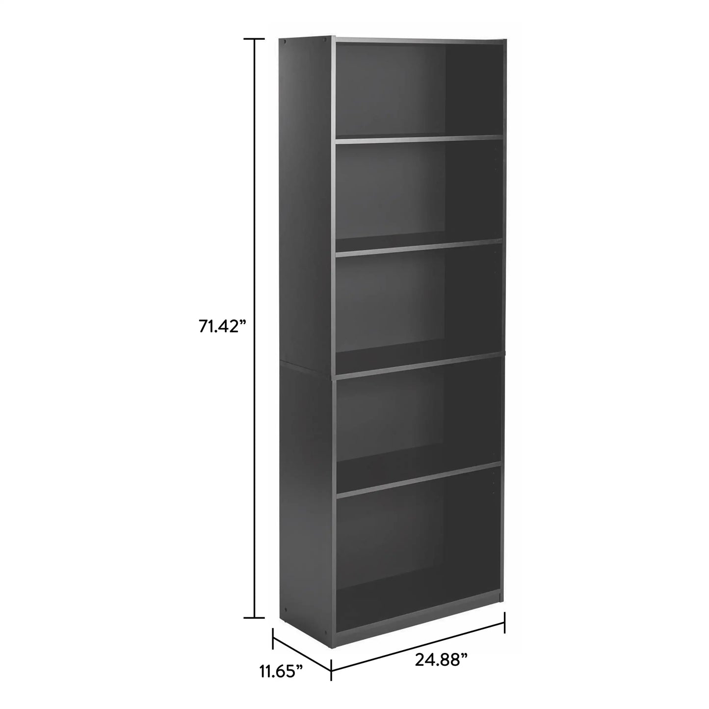 XMSJ Indoor MDF Black Oak Wood Free-Standing Wall-Mounting Adjustable 5-Shelves Rack-Bookcases/ Colors-True Black Oak/White/Dimensions: 24.88" W x 11.65" D x 71.42" H