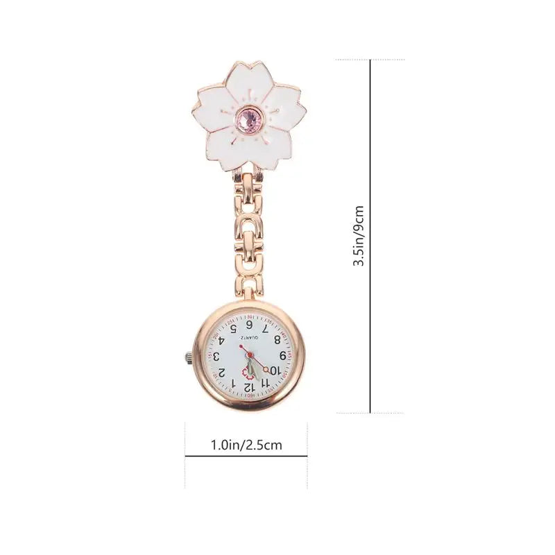 No-EN-Name-Null Adults Metal Alloy Round Shaped Digital Quartz White Face Black Numbers Butterfly-Flower Floral Styles Hanging Locked Pin-On Lapel Nurses Fob Pocket Watches