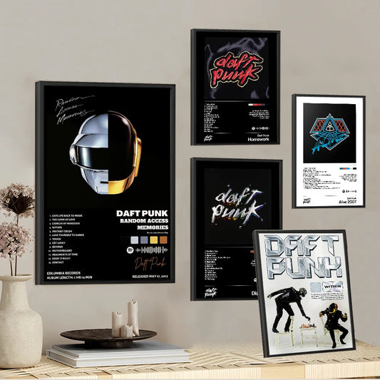 HD Unframed Adhesive Waterproof Rectangle Around The World Daft Punk Classic Vintage Whitepaper Prints/Colors-Black/Red/White/Yellow